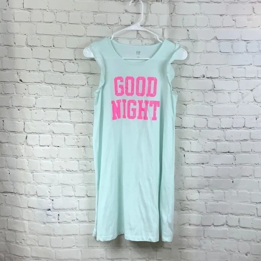 Gap Kids Girls 14 Nightgown GOOD NIGHT Blue Flutter Sleeve Long Night Gown PJs